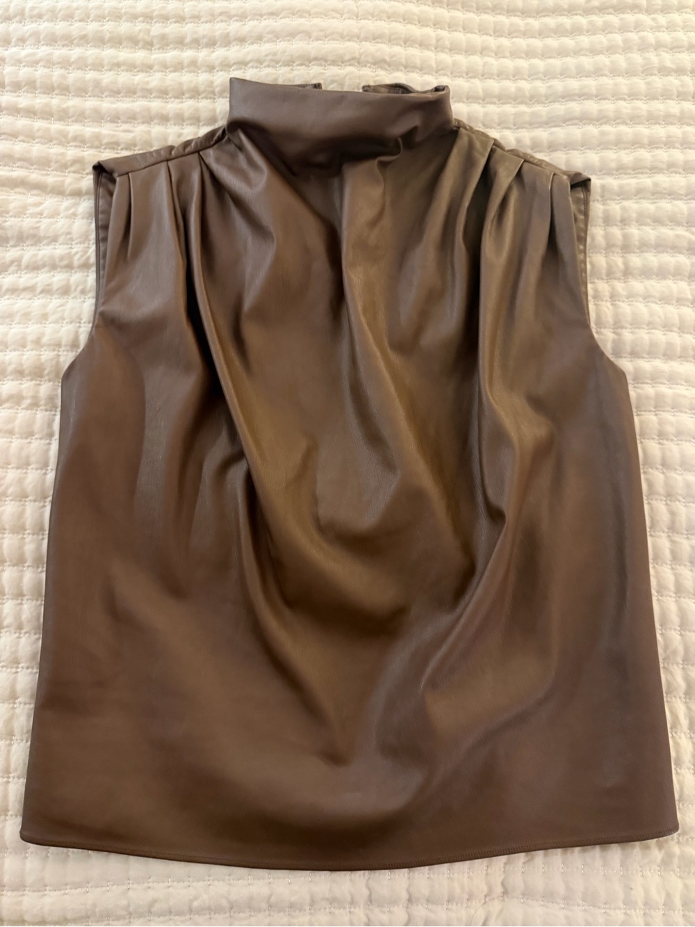 Amanda Uprichard Mock Neck Faux Leather Top in Brown
